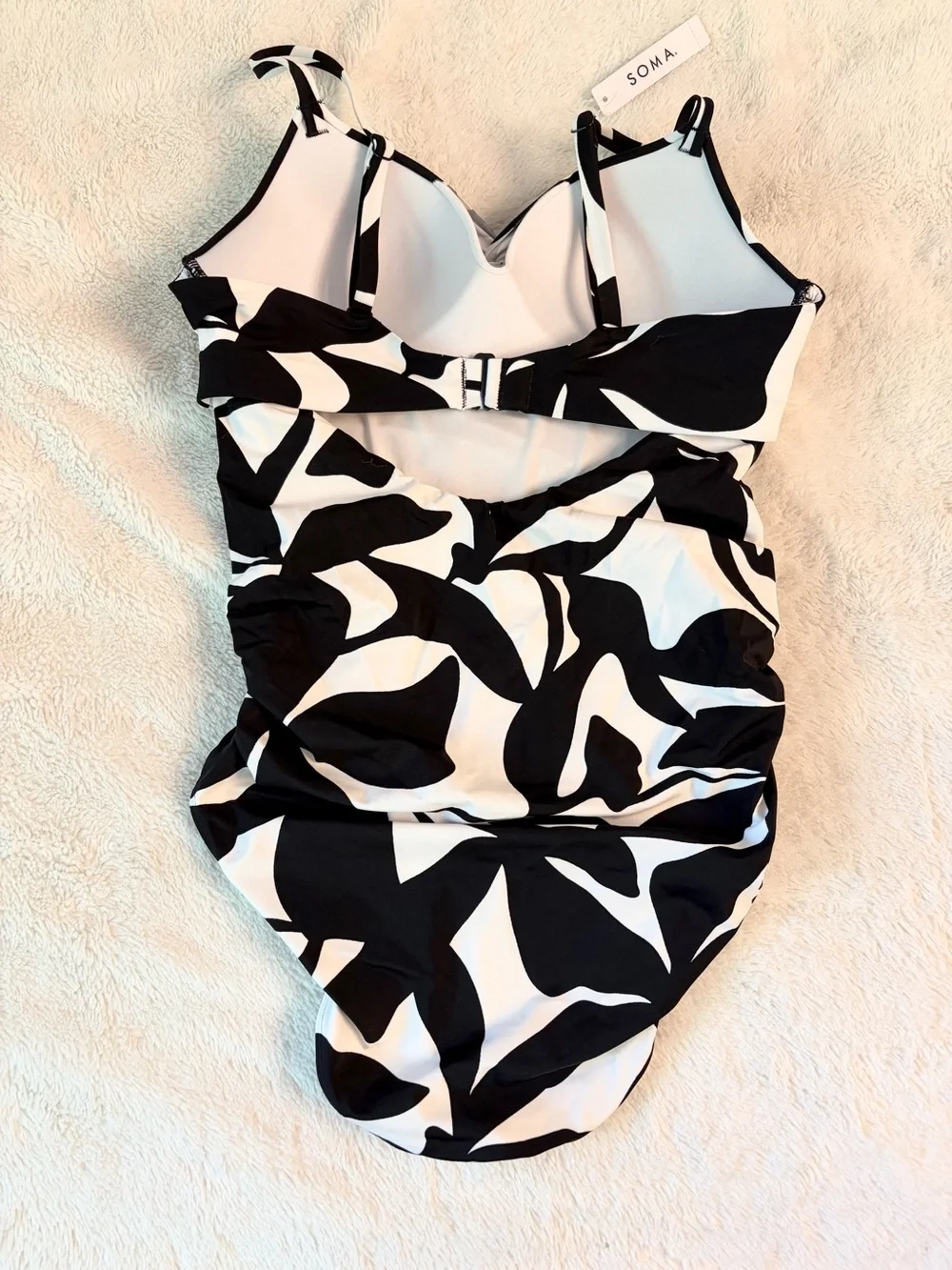 NEW Soma Small Enbliss wireless one piece swimsuit black white leaf print swim